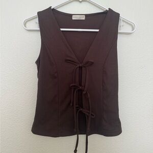 Brown Sleeveless Top with Tie Detail